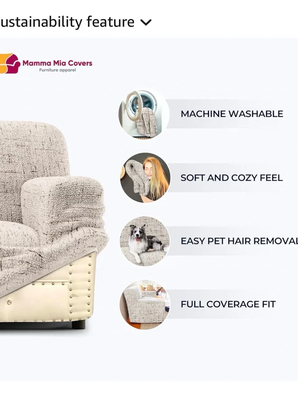 Paulato Sofa Slipcover 40-63 In Mediterra Sandstone Stretch Couch Cover Beige